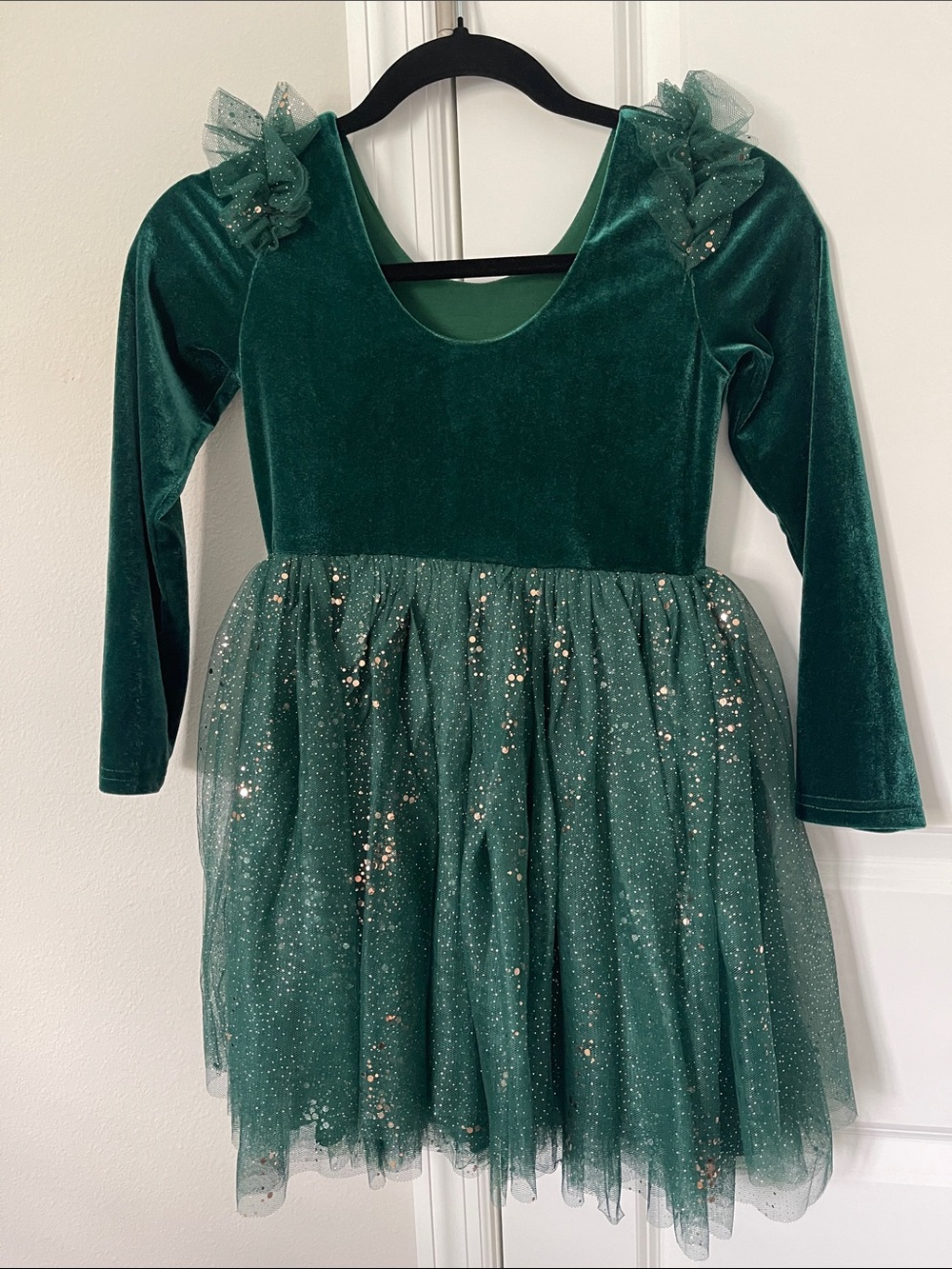 Girls Emerald Velour Tulle Sparkle Dress Sz 8 Like New